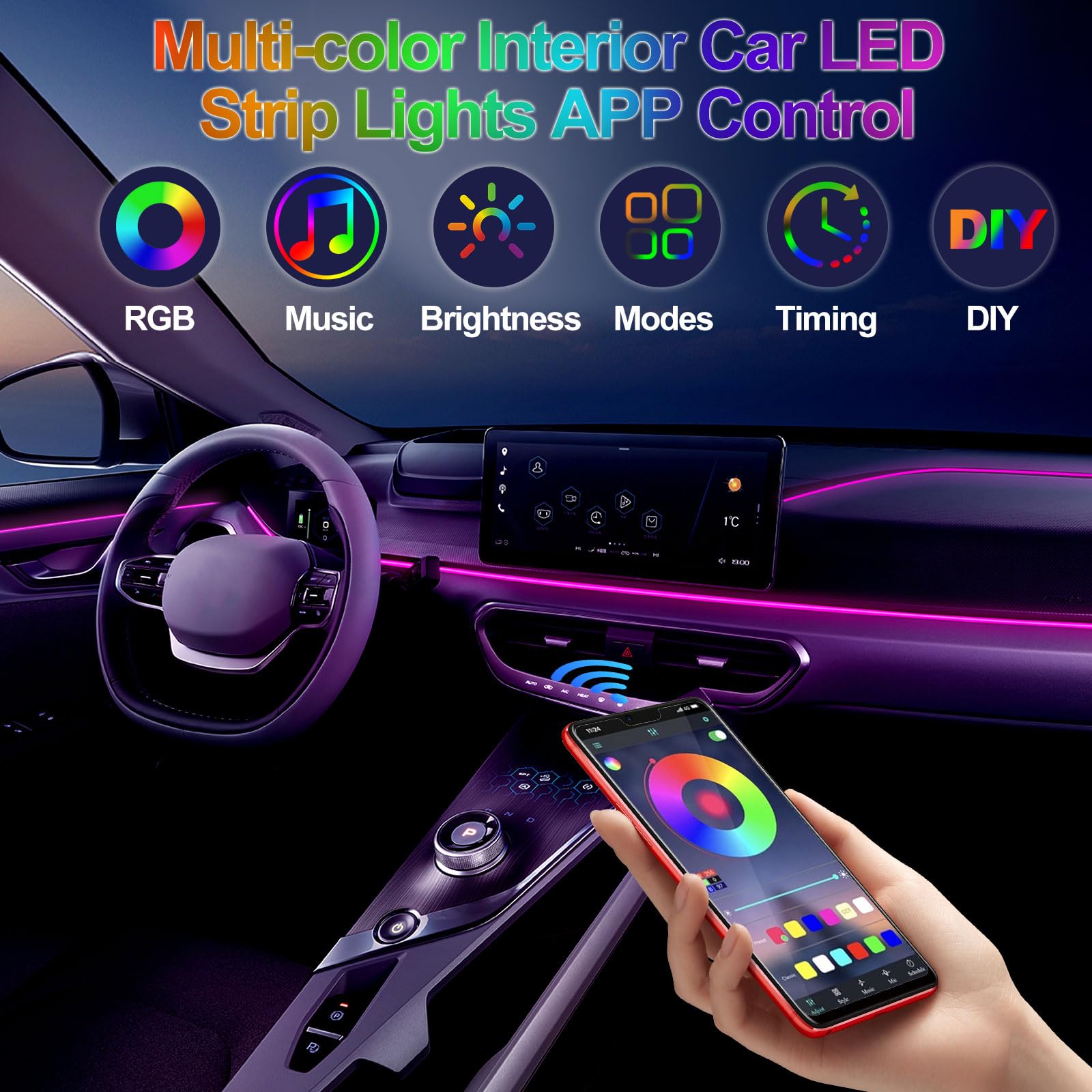 Tira de Luces LED RGB de 12V,  - Led Ambient Interior Car Lights App Control reseña y precio